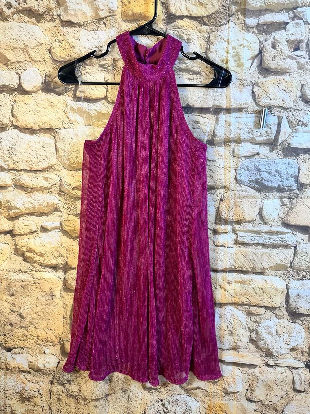 Nine West Mockneck Swing Mini Dress Size XS Luscious Berry Shimmer